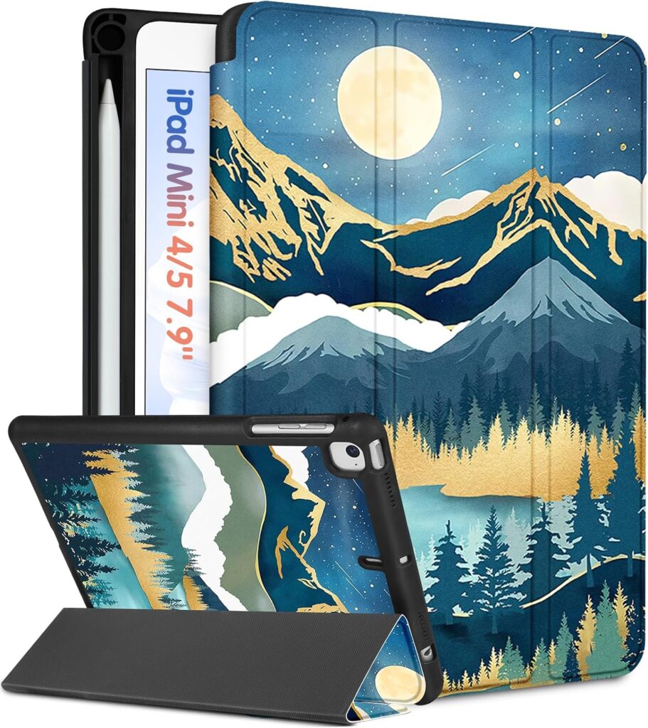 Wazzasoft for iPad Mini 4/5 Case, for iPad Mini 5th/4th Generation Cases Women Girls Cute Folio Cover Girly Pretty Kids Teens Unique Aesthetic with Pencil Holder for Apple iPad 5/4 Mini Case 7.9 Inch