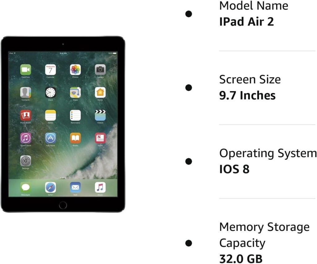 Apple iPad Air 2 9.7-Inch, 32GB Tablet (Space Gray) (Renewed)