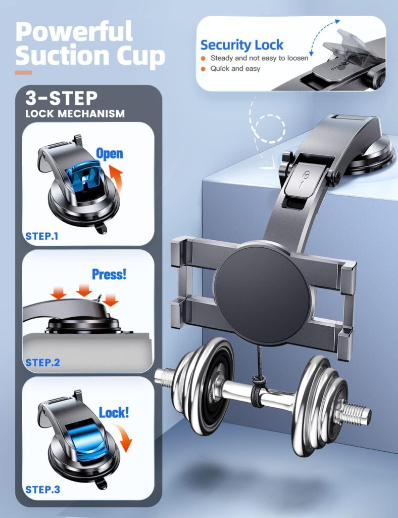 eSamcore Dashboard Tablet Holder for Car Suction Cup Car Mount with Large Clamp for All 6-11 Apple iPad Samsung Galaxy Tab Tablet