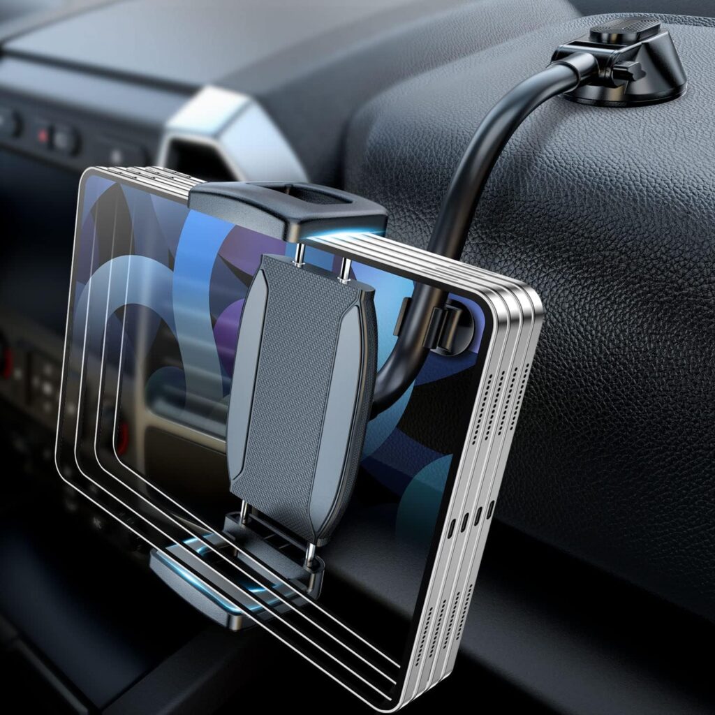 eSamcore Tablet Holder for car, 1.57 Extra Deep Clamp for iPad Holder for Car Dashboard Gooseneck iPad Car Mount Car Tablet Holder Windshield Suction Cup Mount for 6-11 Tablet