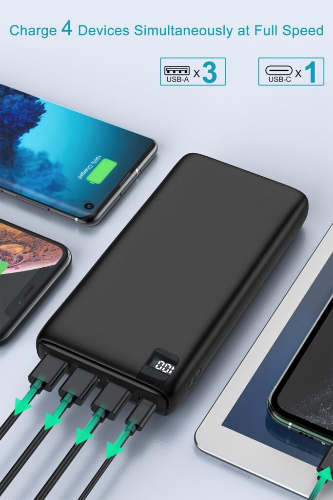IXNINE Power Bank Portable Charger 26800mAh Fast Charging Phone Charger with 4 USB Outputs External Battery Pack with LED Display for Smartphones Tablets