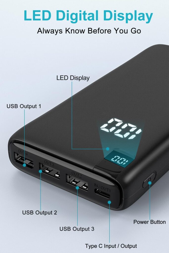 IXNINE Power Bank Portable Charger 26800mAh Fast Charging Phone Charger with 4 USB Outputs External Battery Pack with LED Display for Smartphones Tablets