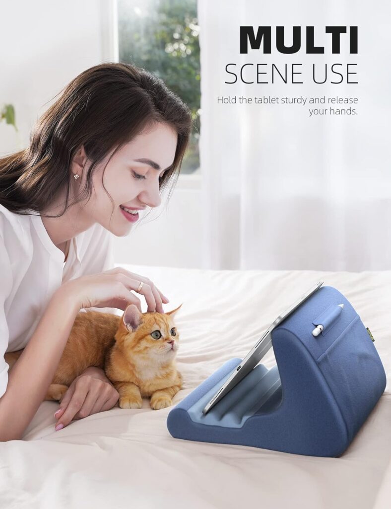 Lamicall Tablet Stand, Tablet Pillow Holder - Soft Pad for Bed, Lap Tablet Dock with Stylus Mount  Pocket, for iPad Pro 12.9, Air, Mini, Kindle, Galaxy Tab and 4-13 Tablet, Dark Grey