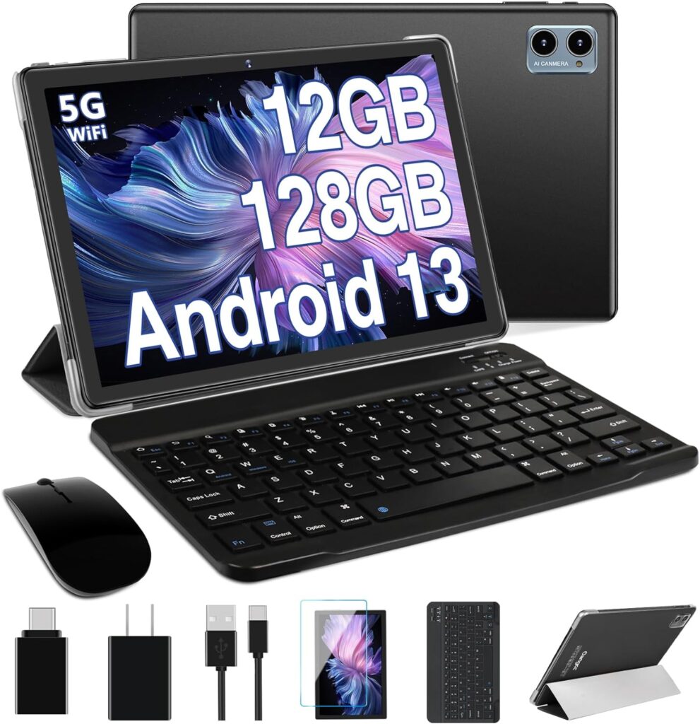 Oangcc Android 13 Tablet 2023 Newest 10 Inch Tablets with 12GB RAM +128GB ROM +1TB Expanded Octa-Core, 2 in 1 Tablet with Keyboard Mouse 5G WiFi Bluetooth GMS Certified GPS - Rose Gold