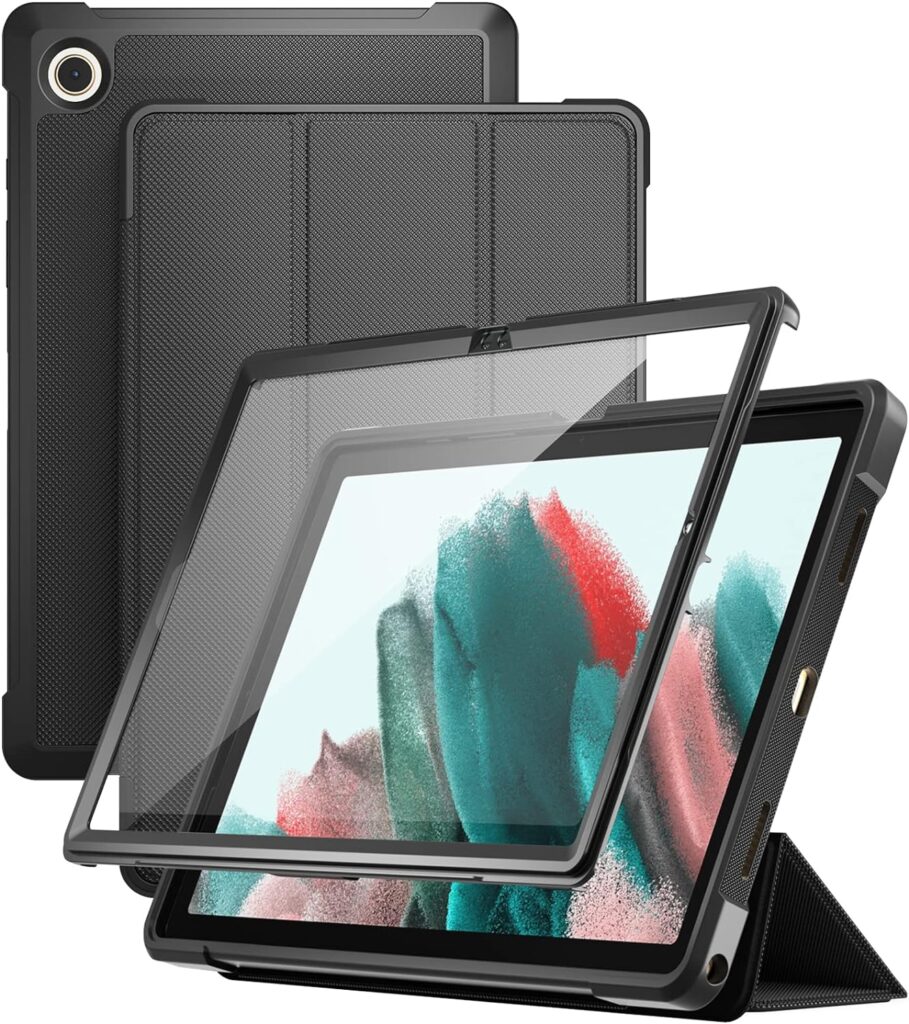 ProCase Galaxy Tab A8 Case 10.5 Inch 2022, Tri-fold Full-Body Stand Case with Built-in Screen Protector Shockproof TPU Smart Cover for Galaxy Tab A8 Tablet (SM-X200/X205/207) 2022 Release –Black