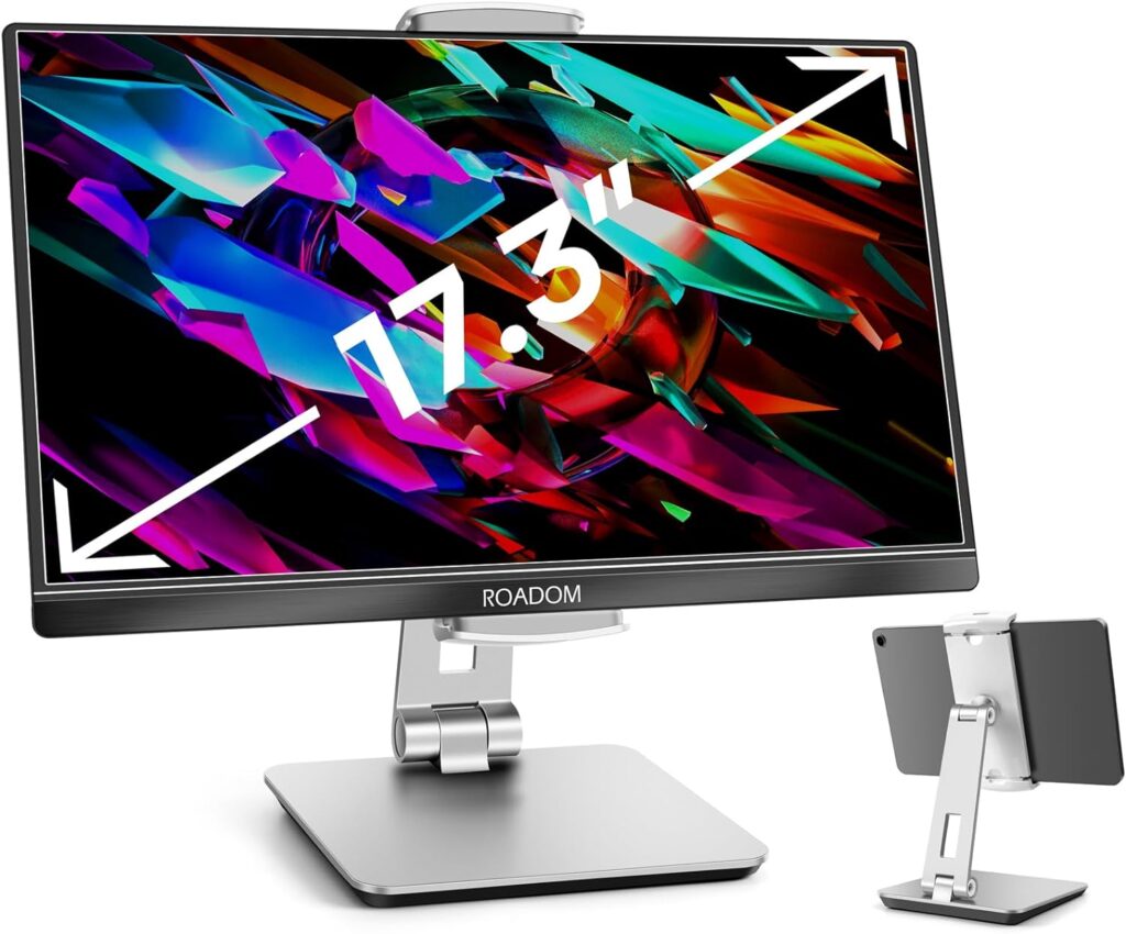 ROADOM Tablet Stand, Adjustable 360° Swivel Bracket, 180° Tiltable Clamp,Foldable Tablet Holder for 4.7-17.3 iPhone/iPad/Tablet/Portable Monitor, Aluminum Alloy, Black