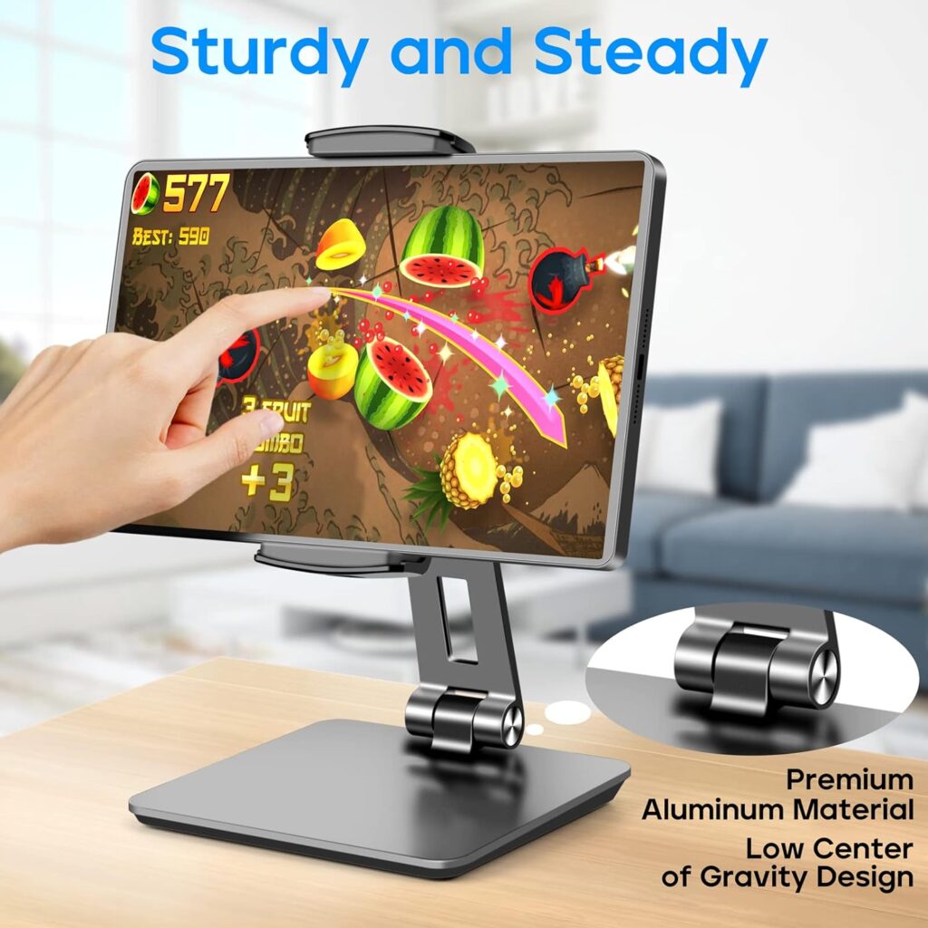 ROADOM Tablet Stand, Adjustable 360° Swivel Bracket, 180° Tiltable Clamp,Foldable Tablet Holder for 4.7-17.3 iPhone/iPad/Tablet/Portable Monitor, Aluminum Alloy, Black