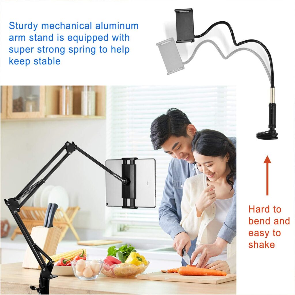 Tablet Stand Adjustable,Foldable Tablet Stand for Bed,Aluminum Universal Flexible Tablet Holder with 360 Degree Rotation for iPad/iPhoneX/iPad Pro/N-Switch,or Other 4.5~12.9 Inches Devices (Black)