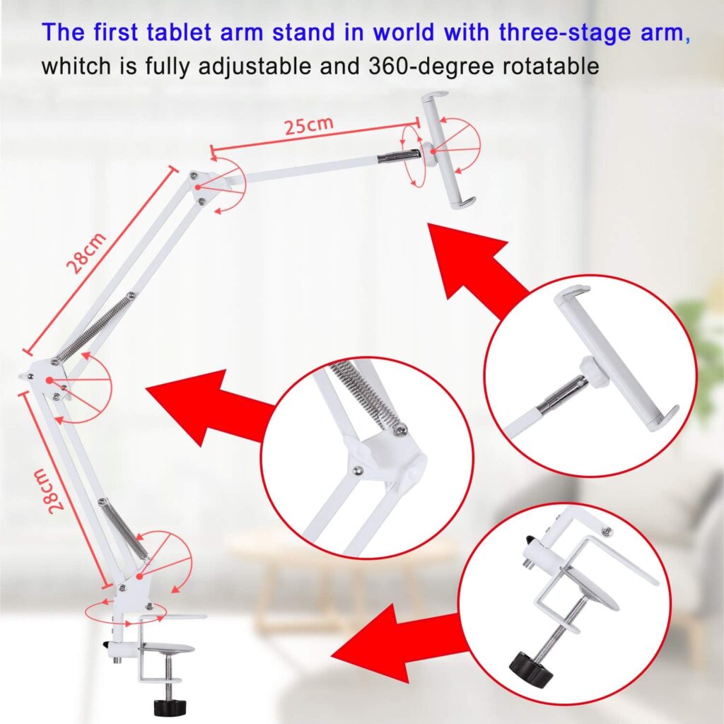 Tablet Stand Adjustable,Foldable Tablet Stand for Bed,Aluminum Universal Flexible Tablet Holder with 360 Degree Rotation for iPad/iPhoneX/iPad Pro/N-Switch,or Other 4.5~12.9 Inches Devices (Black)