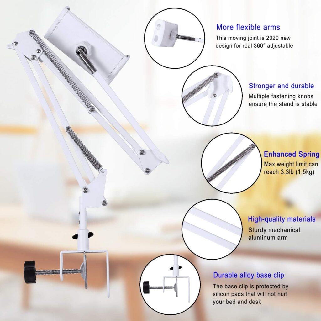 Tablet Stand Adjustable,Foldable Tablet Stand for Bed,Aluminum Universal Flexible Tablet Holder with 360 Degree Rotation for iPad/iPhoneX/iPad Pro/N-Switch,or Other 4.5~12.9 Inches Devices (Black)