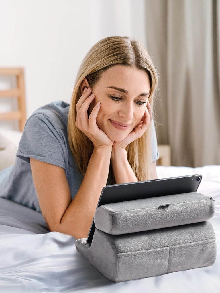 UGREEN Tablet Pillow Stand for Lap Soft Holder Bed with 3 Viewing Angles Adjustable Home Office Accessories Compatible iPad Pro 11, 12.9 Air Mini 6 5 4 E-Reader Orange