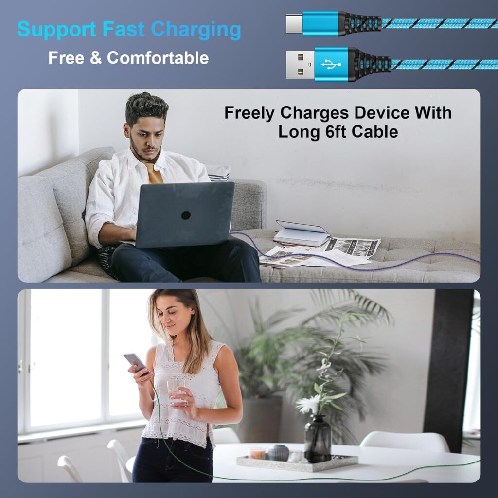USB C Charger Fast Charging Cable 3Pack/6FT USB A to Type C Android Charger Cable Samsung Braided Cord for Samsung Galaxy S23 Ultra/Z Flip 5/A54/A14 5G/A34/A24/S22/S21/S20/S10,Pixel 7a/7 Pro/6/6a/5xl