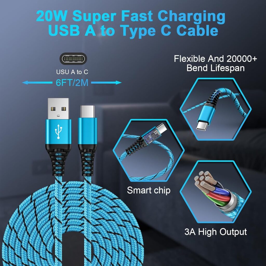USB C Charger Fast Charging Cable 3Pack/6FT USB A to Type C Android Charger Cable Samsung Braided Cord for Samsung Galaxy S23 Ultra/Z Flip 5/A54/A14 5G/A34/A24/S22/S21/S20/S10,Pixel 7a/7 Pro/6/6a/5xl
