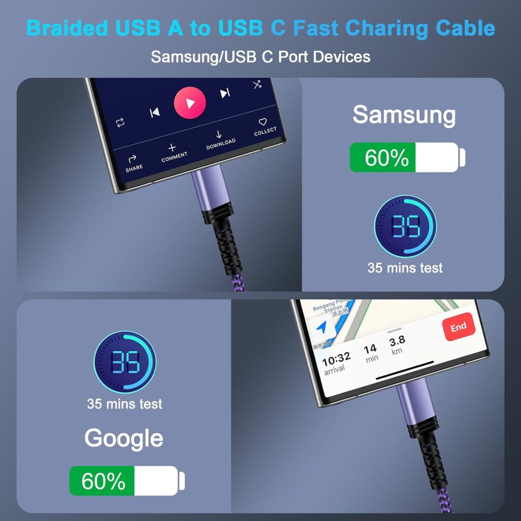USB C Charger Fast Charging Cable 3Pack/6FT USB A to Type C Android Charger Cable Samsung Braided Cord for Samsung Galaxy S23 Ultra/Z Flip 5/A54/A14 5G/A34/A24/S22/S21/S20/S10,Pixel 7a/7 Pro/6/6a/5xl