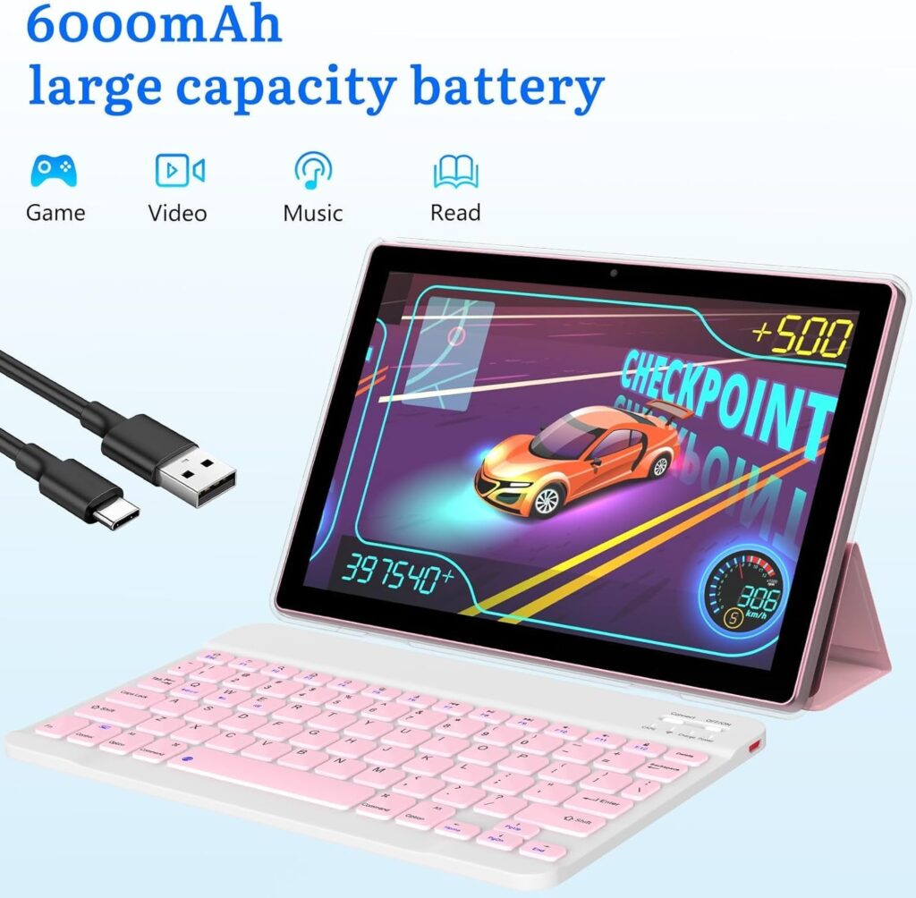 2024 Newest Android 13 Tablet with Keyboard 10 Inch 2 in 1 Tablets, 8GB RAM+128GB ROM/1TB Expandable Tablet PC, Quad-Core 2.0GHz CPU 10 HD Screen, 2.4G/5G WiFi 6 BT 5.0 Tableta with Case Mouse Stylus