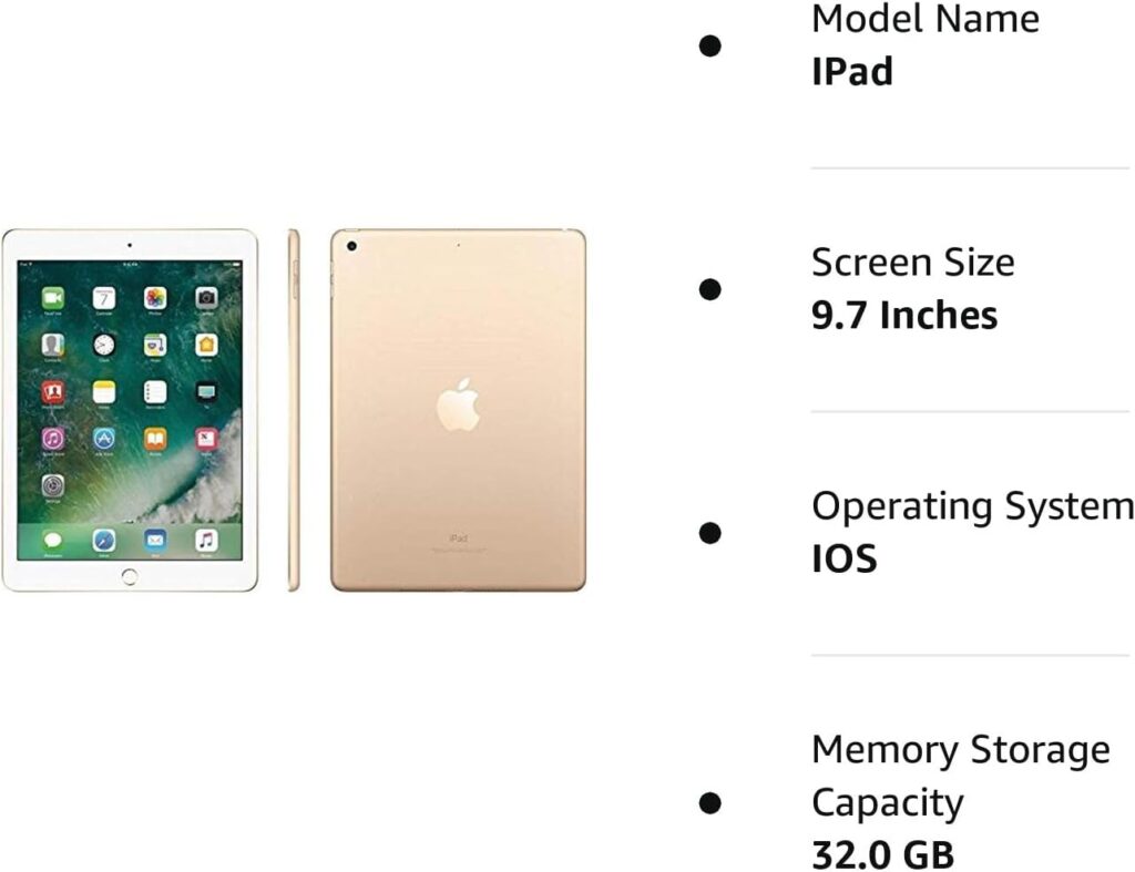 Apple iPad 9.7in with WiFi, 32GB 2017 Newest Model- Gold (Gold)(Renewed)