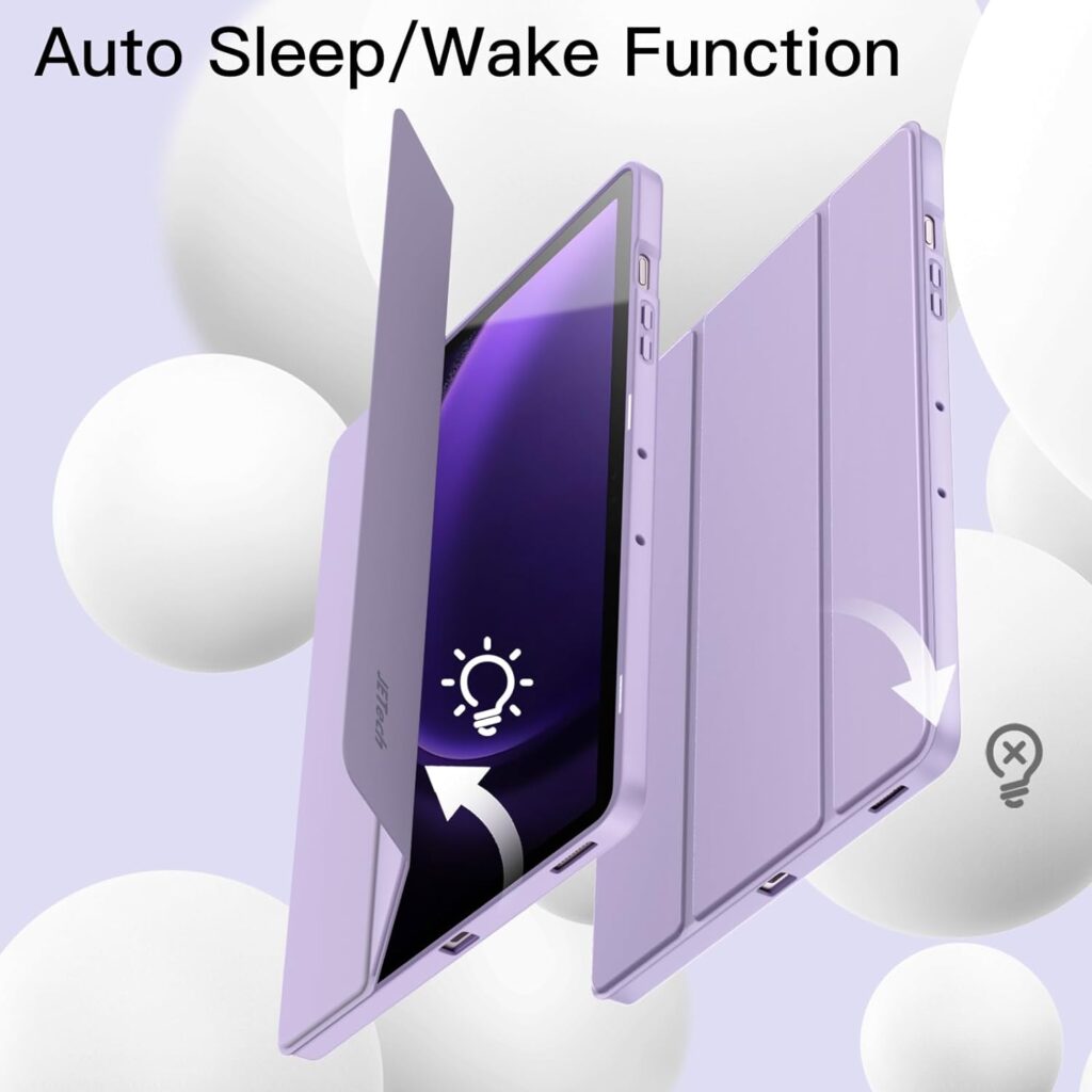 JETech Case for Samsung Galaxy Tab S9 FE+ / S9 FE Plus 12.4-Inch with S Pen Holder, Soft TPU Tri-Fold Stand Protective Tablet Cover, Support S Pen Charging, Auto Wake/Sleep (Light Purple)