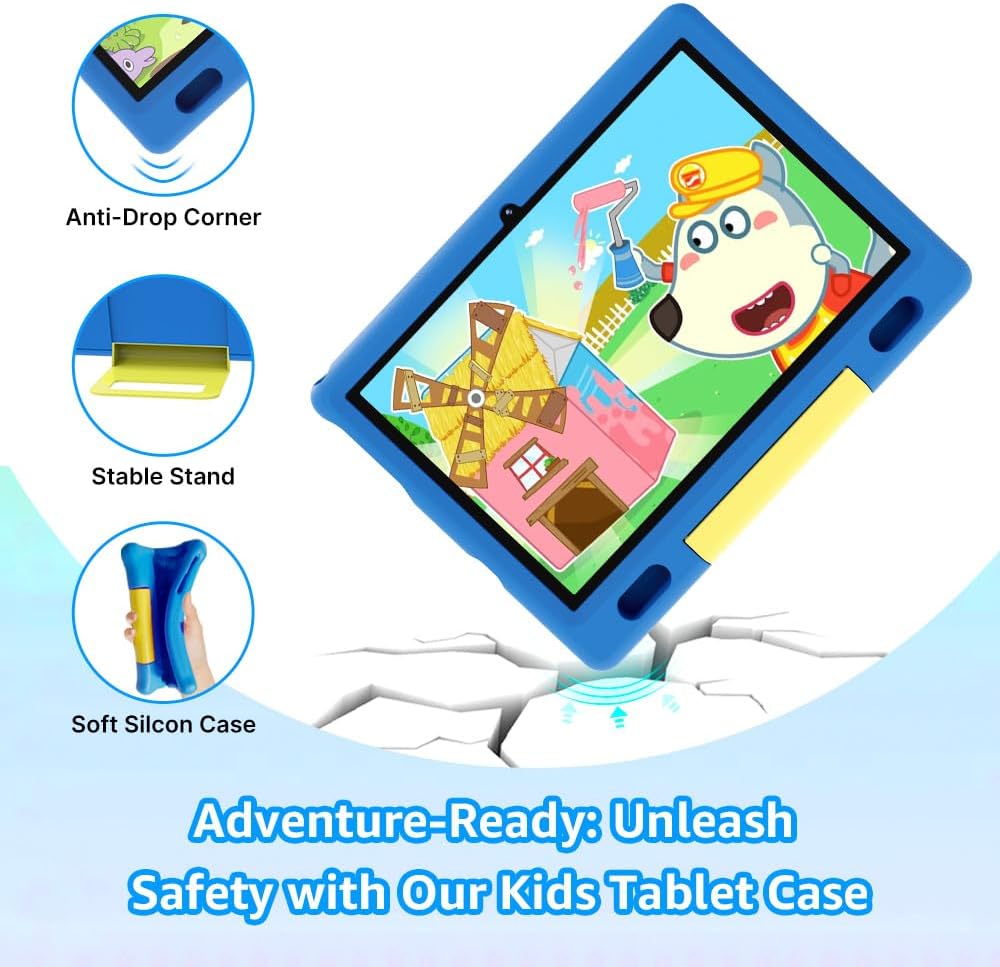 Maxsignage 10 Android 13 Kids Tablet,Ages 6-12 Tablet for Kids, Quad-Core, Shockproof Case  Stand, 32GB Storage, HD Display, 2MP Camera, Extended Battery, Parental Controls, Learning  Play