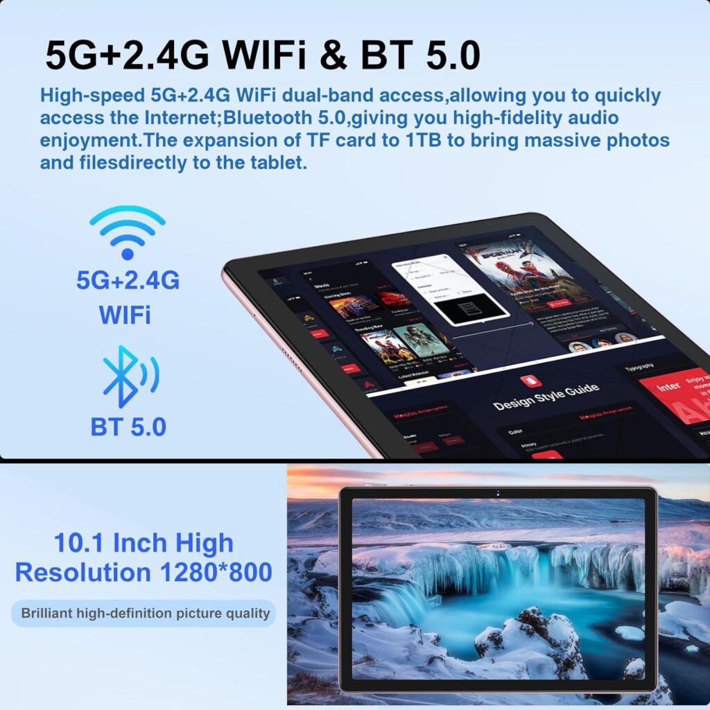 Oangcc Tablet Android 13 Tablets 10 Inch with 12GB RAM +128GB ROM +1TB Expanded Octa-Core 2.0GHz, 5G WiFi GMS Certified GPS, 8 MP Camera Tableta (Rose Gold)