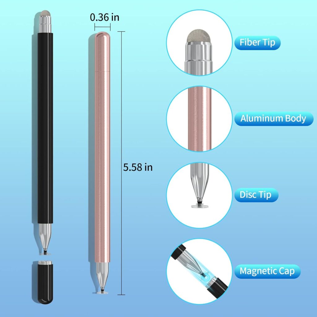 Stylus Pens for Touch Screens(4 Pcs), Capacitive 2 in 1 High Sensitivity  Precision Stylus Pen for iPad, Universal Tip Stylus Compatible with iPhone (White/Black/Rose/Dark Blue)
