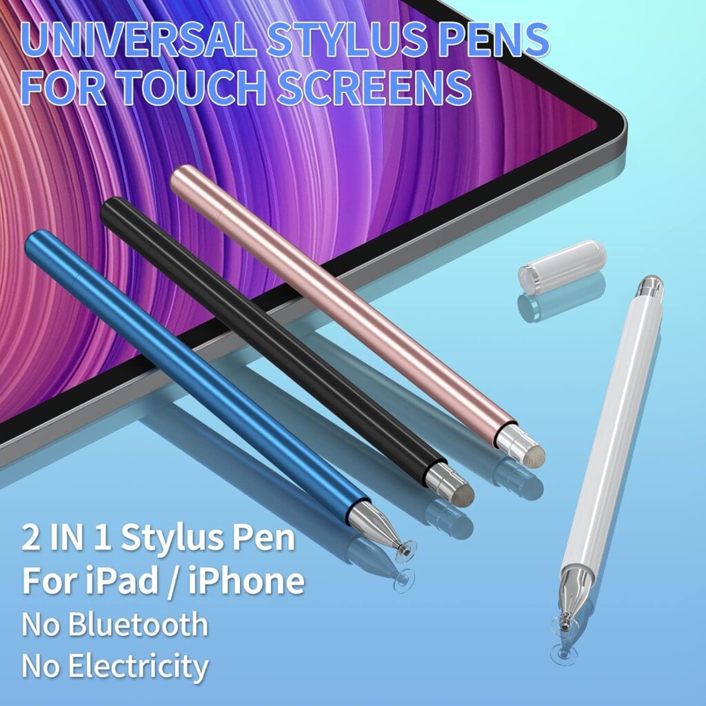 Stylus Pens for Touch Screens(4 Pcs), Capacitive 2 in 1 High Sensitivity  Precision Stylus Pen for iPad, Universal Tip Stylus Compatible with iPhone (White/Black/Rose/Dark Blue)