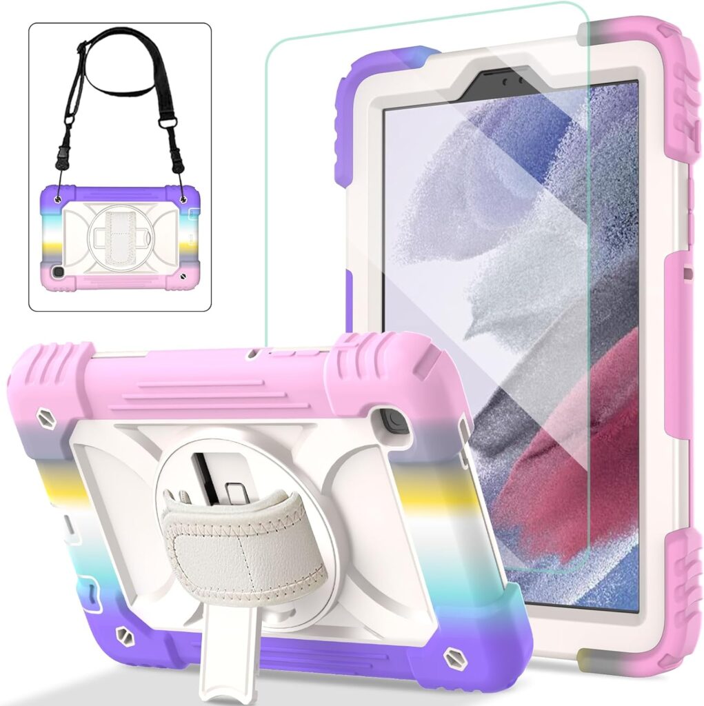 SUPNICE Case for Samsung Galaxy Tab A7 Lite 8.7 Inch 2021 (SM-T220/T225), Rugged Protective Cover with Tempered Glass Screen ProtectorShoulder Strap for Samsung Tab A7 lite 8.7 2021 - Multicolor