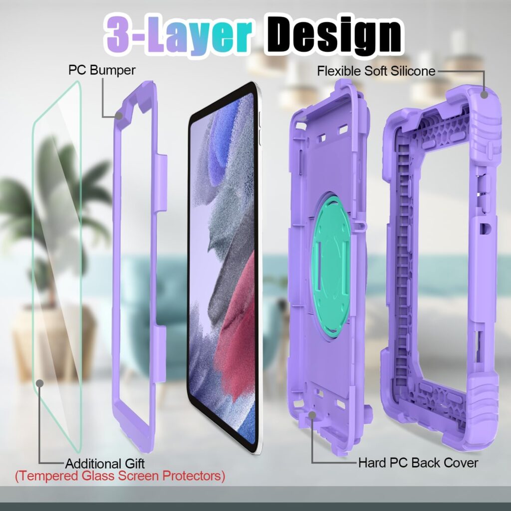 SUPNICE Case for Samsung Galaxy Tab A7 Lite 8.7 Inch 2021 (SM-T220/T225), Rugged Protective Cover with Tempered Glass Screen ProtectorShoulder Strap for Samsung Tab A7 lite 8.7 2021 - Multicolor