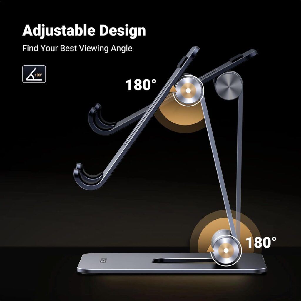 UGREEN Tablet Stand for Desk Adjustable Aluminum Tablet Holder Portable Stand Foldable Home Office Desk Accessories Compatible with iPad Pro 12.9 iPad Air Mini 6 5