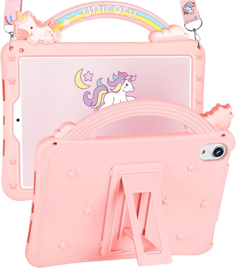 Wazzasoft for iPad Mini 6th Generation Case, for iPad Mini 6 Case 8.3 Inch for Girls Cute Girly Cartoon Kawaii Pretty 3D Design Cover with Stand  Strap Unique Women Teens Funda for Apple Mini 6 2021