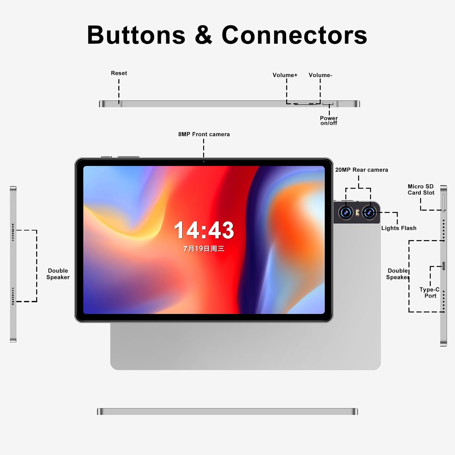 SEBBE Tablet 11 Inch Android 13 Screen 2K Tablet Octa-Core 2.0 GHz,16GB RAM+256GB ROM+TF 1TB /2000 * 1200 Pixel/8MP+20MP+2MP Macro/10000 mAh/5G WiFi Metal Cover with Mouse Keyboard Silver