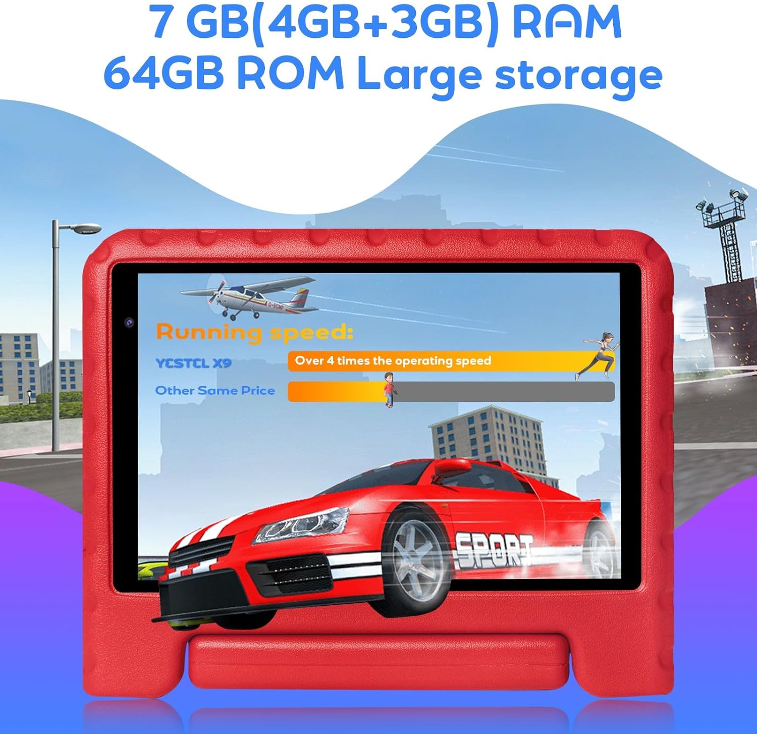 YESTEL Android 13 Kids Tablet 8 inch with 7GB RAM+64GB ROM(Expand to 1TB), WiFi 6, Bluetooth 5.0,1280 x 800 Pixels, 3600 mAh Battery, Double Camera, GPS,with Child-Proof Case(Blue)