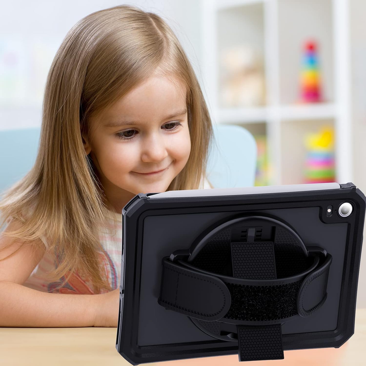 Adhesive Tablet Stand, 360 Degree Rotating Sticky Tablet Stand, Multi-Angle Adjustable Tablet Stand with Hand Strap, Compatible with iPad Pro 11/12.9, Air, Samsung Galaxy Tabs, 9.7-13 Tablets