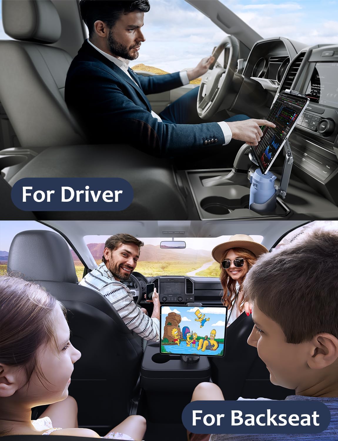 Cup Holder Tablet Mount for iPad: Car Cup Holder Tablet Stand with Adjustable Arm for Truck Compatible with iPad Pro Air Mini | Galaxy Tab | Kindle Fire HD or Other 4.7-12.9 Devices