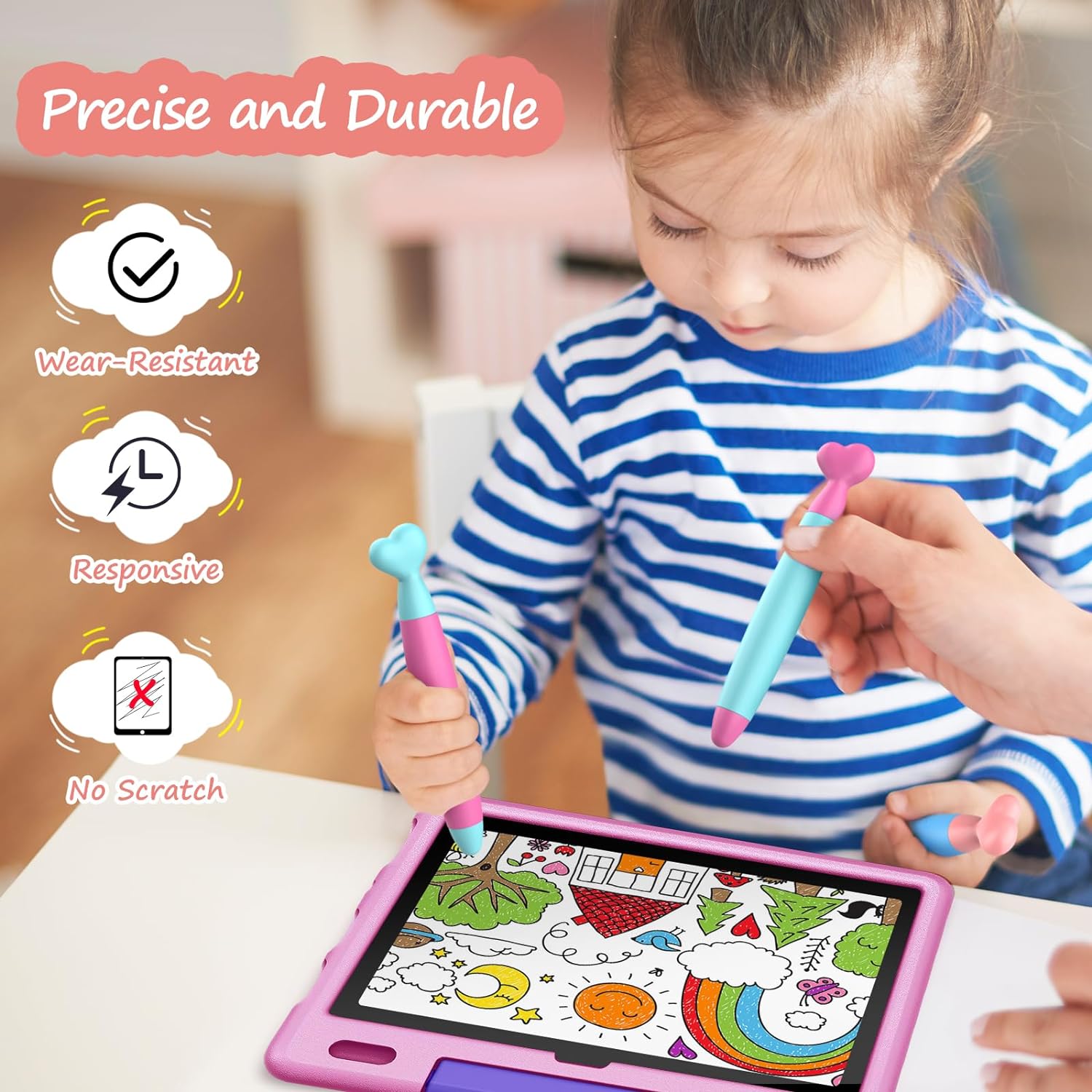 Digiroot Kids Stylus Pens for Fire HD Kids Tablet, 3 Pack Stylus for Kids with Durable Rubber Tips, Compatible with Fire Tablet, Fire Max Tablet, iPad, iPhone, Android Tablets, All Tablets and Phones