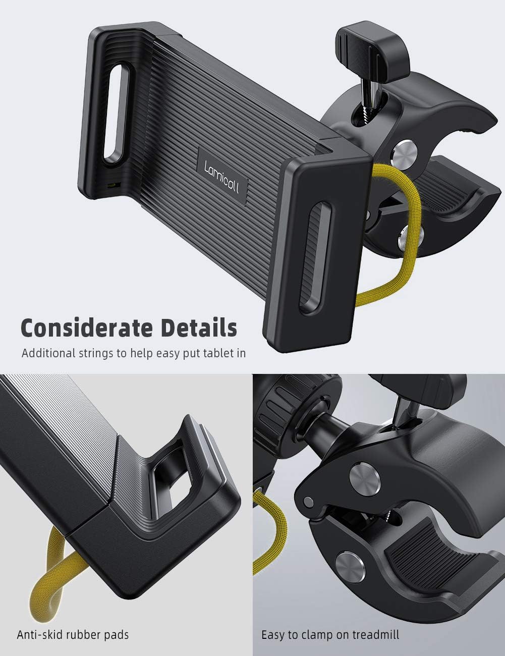 Lamicall Tablet Holder for Spin Bike Tablet Mount Clamp for Indoor Bike Peloton, Treadmill, Exercise Bicycle Clamp for iPad Pro/Air/Mini and 4.7-12.9 Tablet
