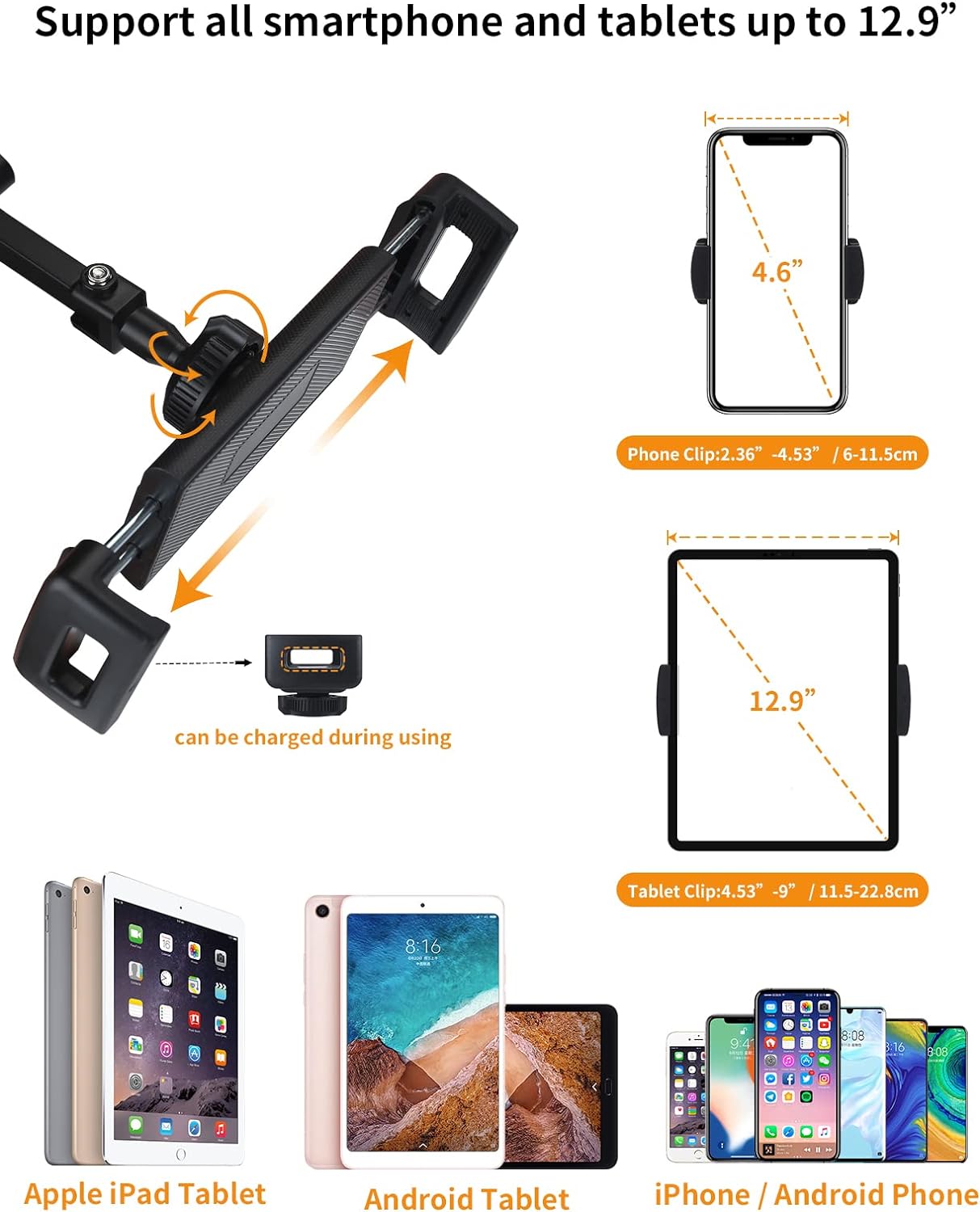 LILANZo Adjustable Tablet Stand and Phone Holder, Compatible with 4.6-12.9 inch Devices, Foldable and Portable, Ideal for Bed and Desk