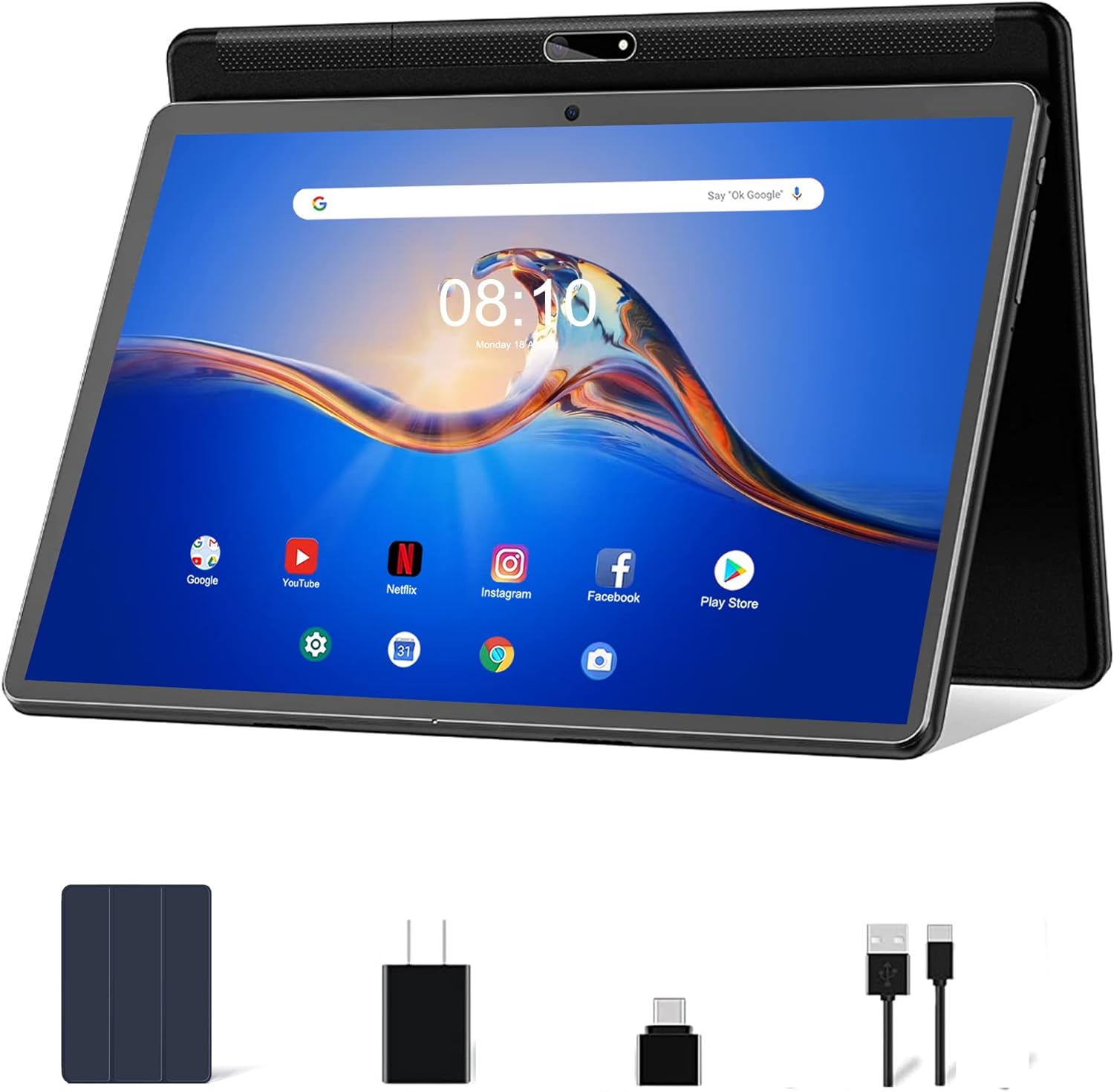 10 inch Android 11 Tablet,RAM 4GB ROM 64 GB with 128GB Expand, Octa Core Tablet,Google Certificated Tablet with IPS HD Touch Screen, 8MP Camera, 2.4G WiFi, BT, Long Battery Life(with Leather Case)