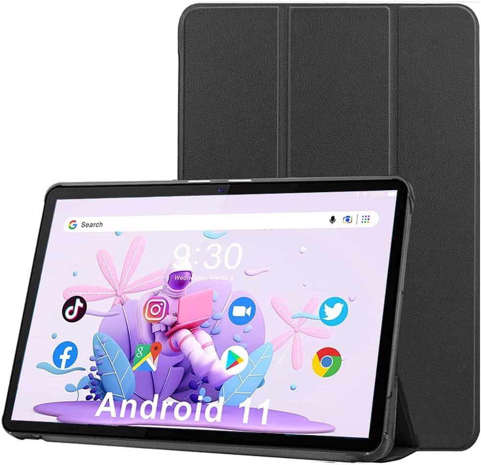 10 inch Android 11 Tablet,RAM 4GB ROM 64 GB with 128GB Expand, Octa Core Tablet,Google Certificated Tablet with IPS HD Touch Screen, 8MP Camera, 2.4G WiFi, BT, Long Battery Life(with Leather Case)