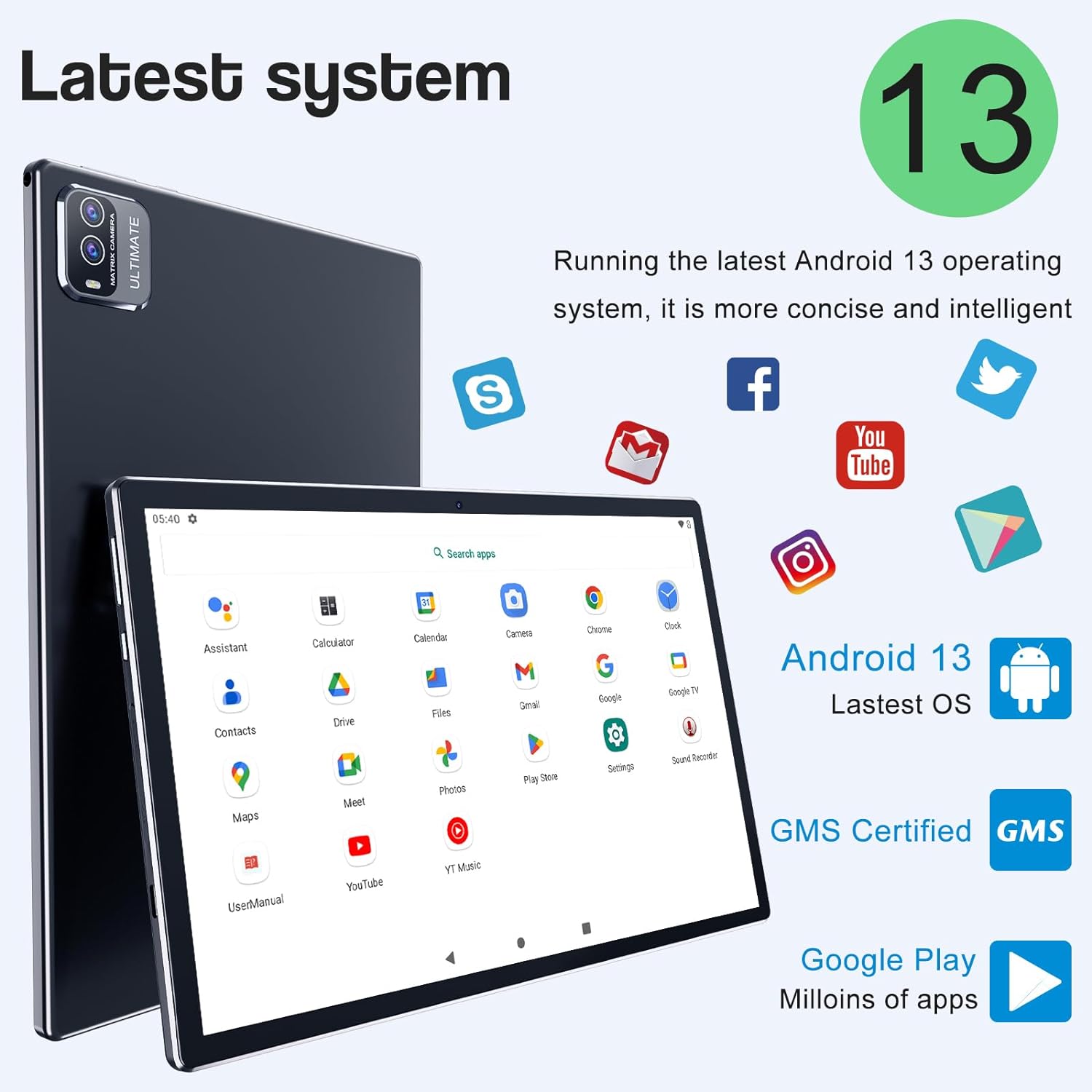 2 in 1 Tablet 10 inch, Android 13 Tablet with Keyboard, 8GB RAM 128GB ROM, 2.4G/5G WiFi, Computer Tablet with Case, Mouse, Stylus, Powerful CPU, 6000mah Battery Tableta PC