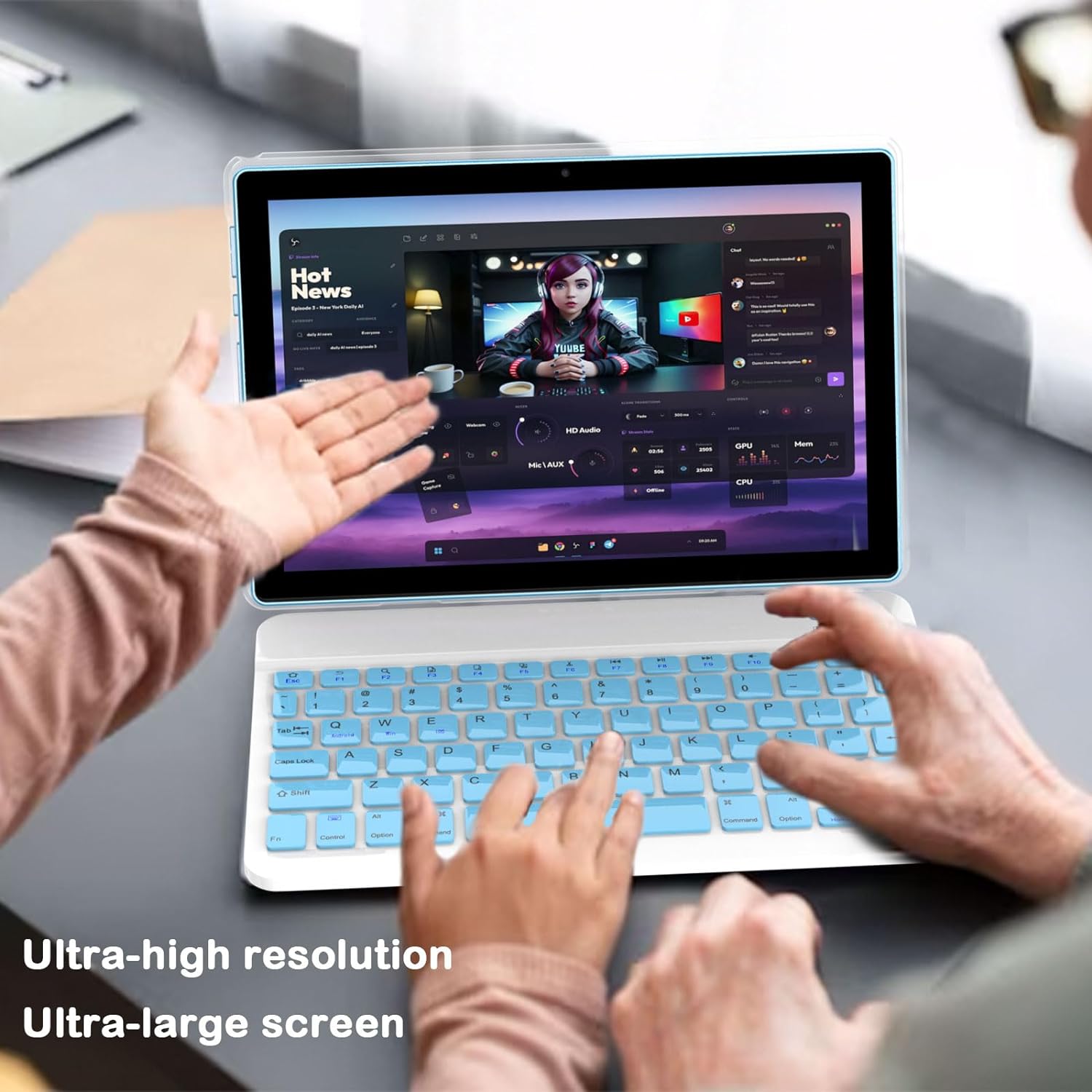 2 in 1 Tablet 10 inch, Android 13 Tablet with Keyboard, 8GB RAM 128GB ROM, 2.4G/5G WiFi, Computer Tablet with Case, Mouse, Stylus, Powerful CPU, 6000mah Battery Tableta PC