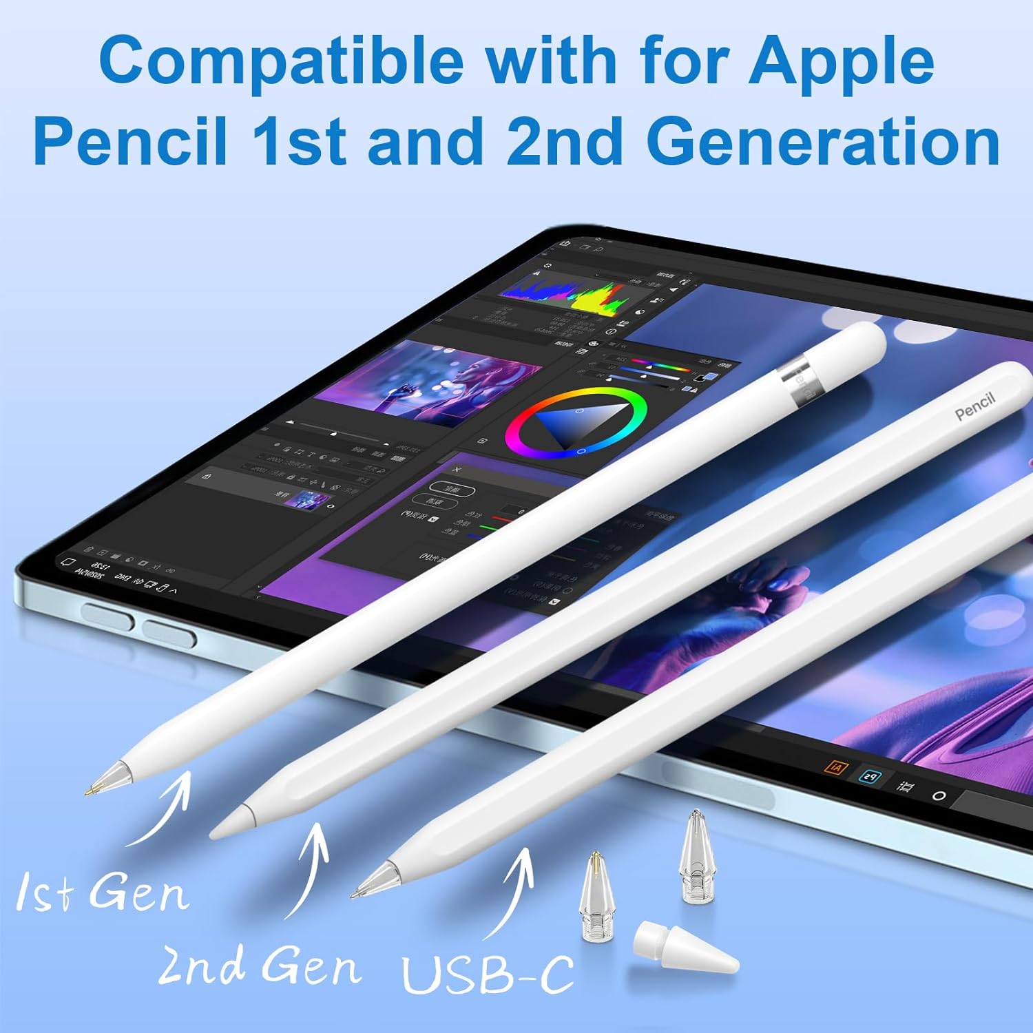 6 PCS Replacement Apple Pencil Tips for Apple Pencil 2nd 1st Generation and USB-C,Tips for Apple Pencil(White/Clear)
