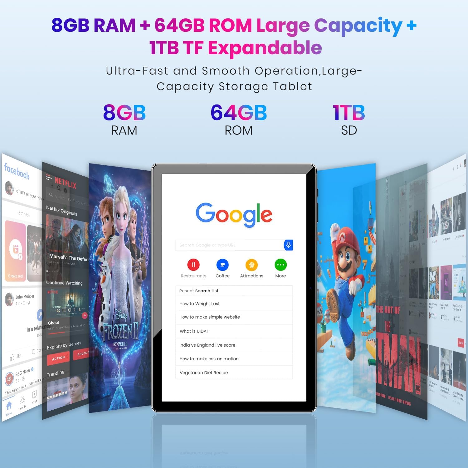 Android 13 Tablet 2024, 8GB+64GB 1TB Expand 10 Inch Android Tablet Computer with, 7000mAh Battery, 2.4G+5G Wi-Fi 6, 2MP+8MP Dual Camera, Bluetooth, 1280 * 800 FHD IPS Touch Screen