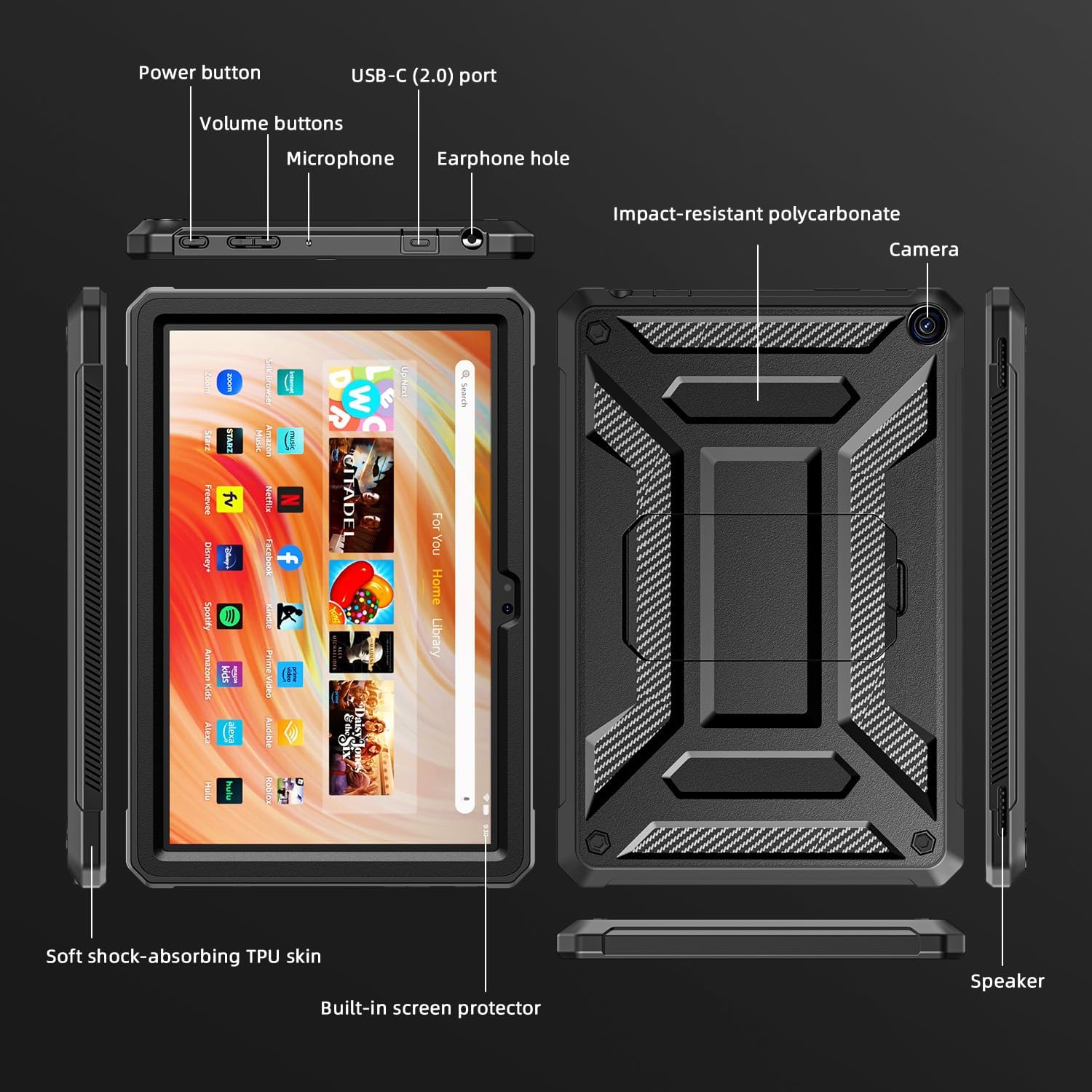 DJRPPQ Case Fits New 10 Tablet (Only 13th Gen, 2023 Release)-Incompatible with iPad Samsung- Full Body Rugged Hands-Free Viewing Stand Back Cover with Screen Protector Grey