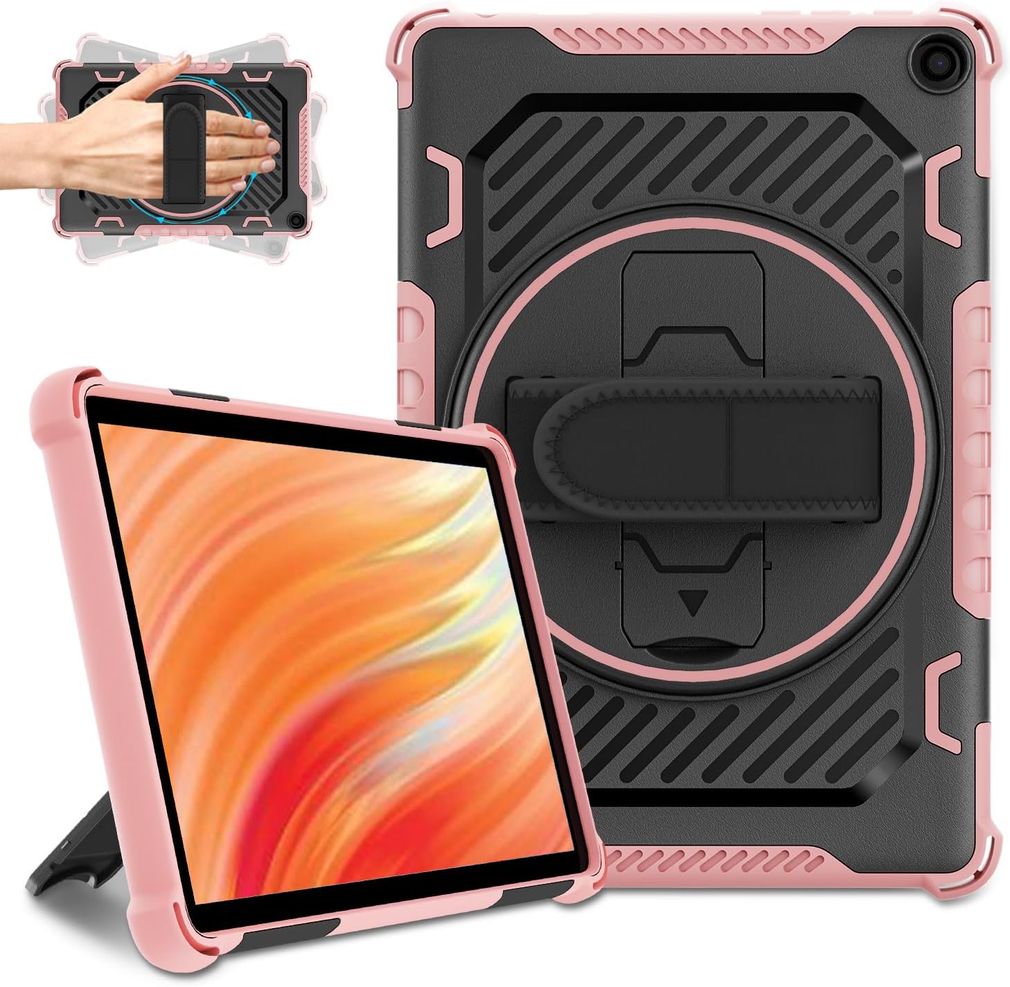 for 2023 Release Fire HD 10 Tablet Case 13th Generation with 360 Rotating Kickstand Hand Strap(No Screen Protector, for Kids)Dual Layer Impact Resistance Rugged Case,for 10in Sony Nokia iPhone