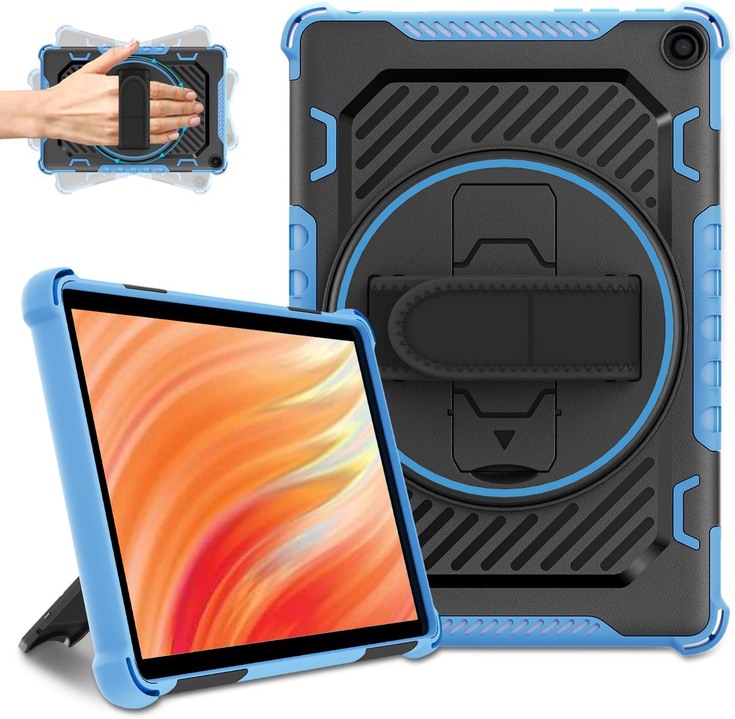 for 2023 Release Fire HD 10 Tablet Case 13th Generation with 360 Rotating Kickstand Hand Strap(No Screen Protector, for Kids)Dual Layer Impact Resistance Rugged Case,for 10in Sony Nokia iPhone