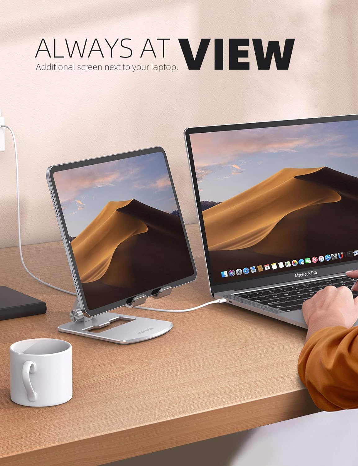 Lamicall Tablet Stand, Foldable Holder - Adjustable Tablet Dock, for 4.7 - 13 Tablet, Such as iPad Pro 11/10.5/12.9, Mini, Air, Galaxy Tabs, Kindle, Silver