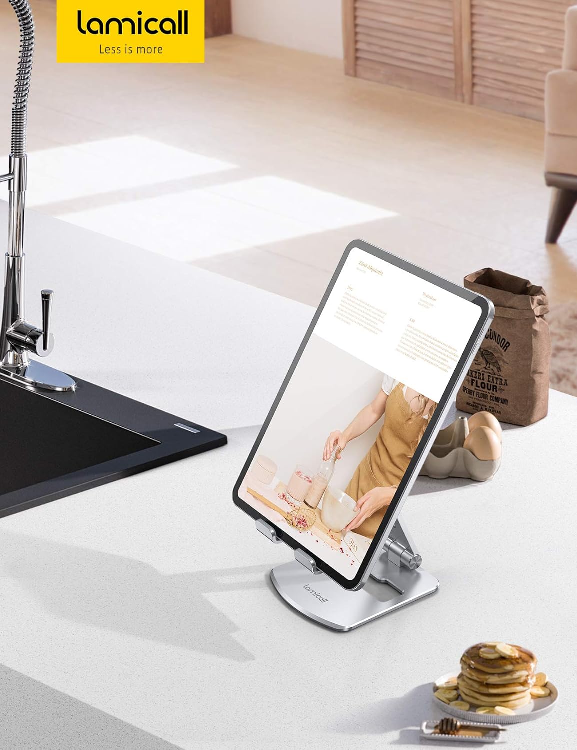 Lamicall Tablet Stand, Foldable Holder - Adjustable Tablet Dock, for 4.7 - 13 Tablet, Such as iPad Pro 11/10.5/12.9, Mini, Air, Galaxy Tabs, Kindle, Silver