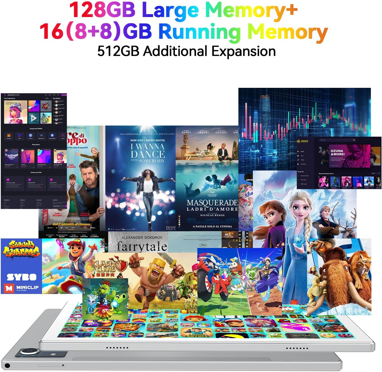 Newest 2024 Android 13 Tablet, 128GB+16(8+8 Expand)GB/512GB Expandable, Octa-Core Tablet with 5G WiFi, 8000mAh Battery, 10.1 inch Tablet with 21MP Camera, Tablet with Keyboard, Bluetooth, Mouse, Case.