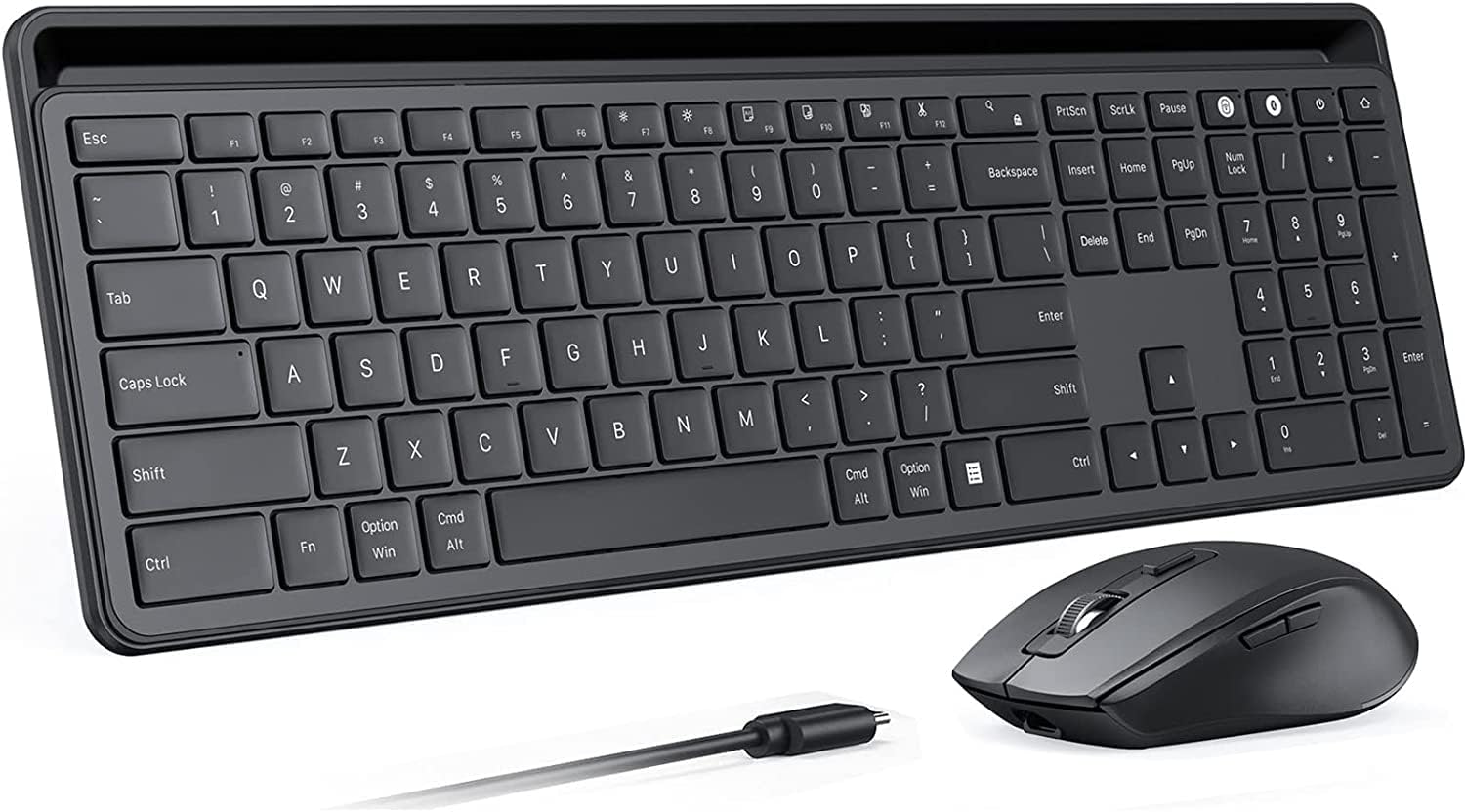 PEIOUS Bluetooth Keyboard and Mouse Compatible for Mac and Windows, Rechargeable Multi Device Keyboard Mouse with Phone Holder, Full Size Quiet Wireless Keyboard for Mac, MacBook, Windows, Black