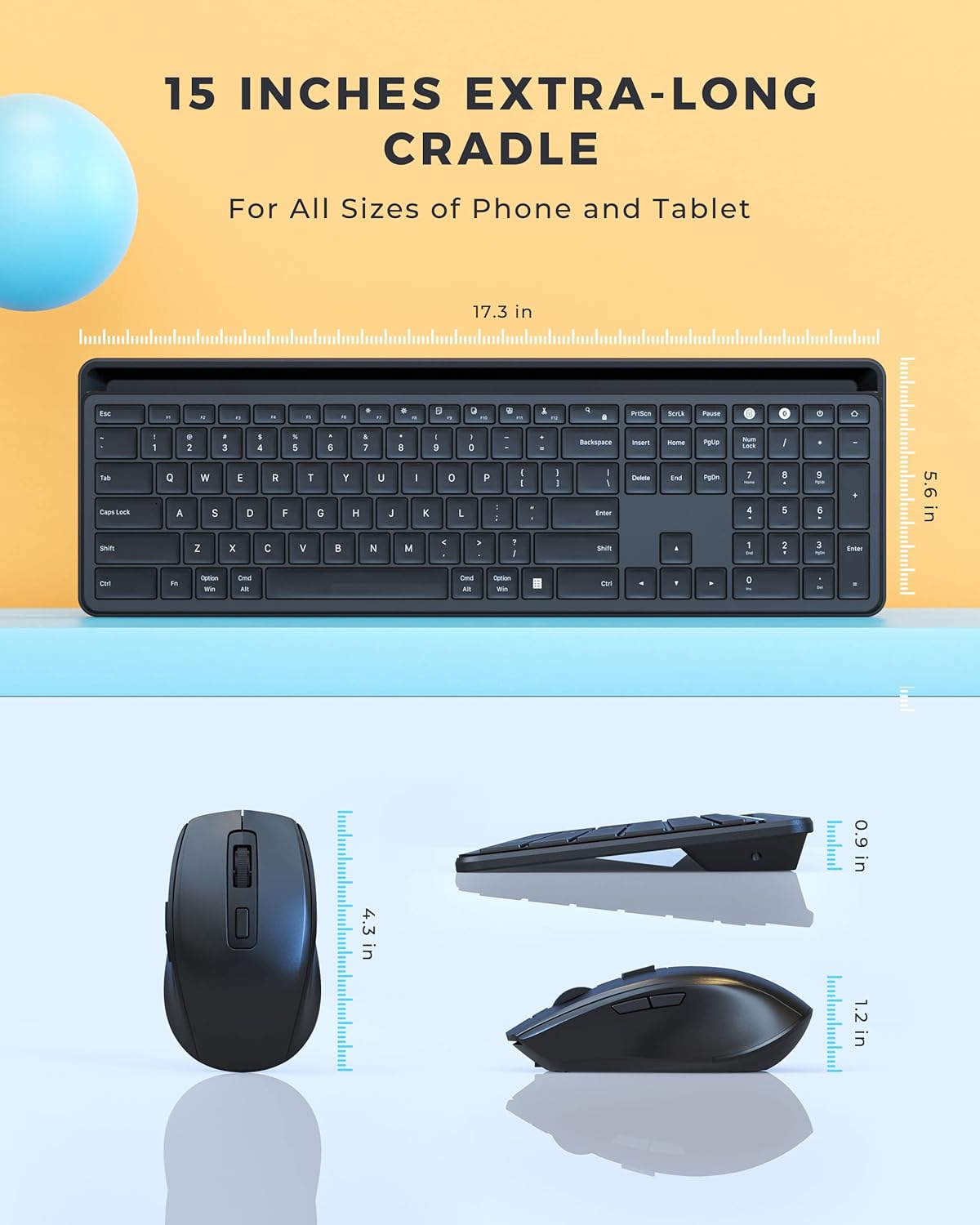 PEIOUS Bluetooth Keyboard and Mouse Compatible for Mac and Windows, Rechargeable Multi Device Keyboard Mouse with Phone Holder, Full Size Quiet Wireless Keyboard for Mac, MacBook, Windows, Black